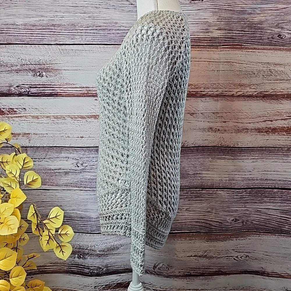 NEW LUCKY BRAND OLIVE GREEN OPEN KNIT LONG SLEEVE PULLOVER SWEATER - Picture 7 of 14